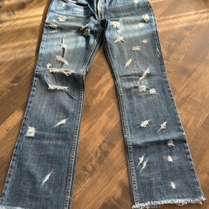 Earl Jeans Distressed Flare Jeans in Blue